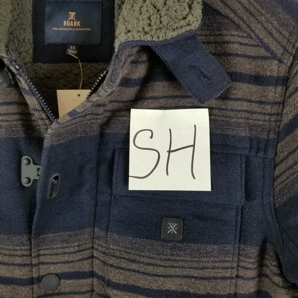 Roark Axeman Sherpa Lined Jacket Mens XS Dark Navy Striped Wool Blend New
